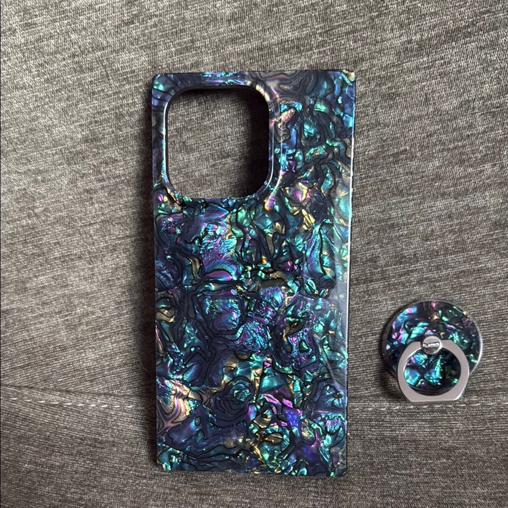 FLAUNT 14pro SQUARE® Abalone Shell iPhone Case and Matching Ring stand